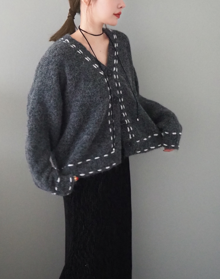 bicolor stitch cardigan | TOPS | LAULEN