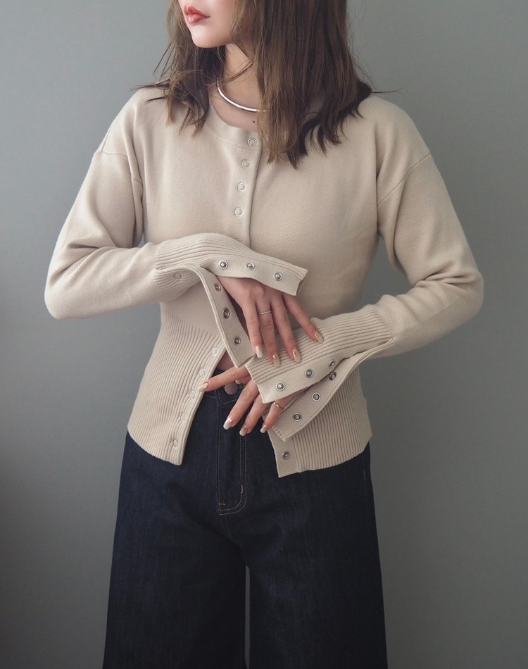 トップス Anita button knit tops beige ANDMARY】Anita button knit tops
