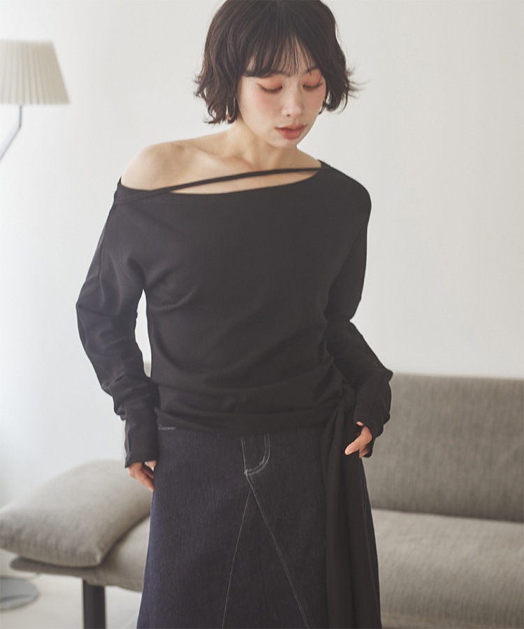 【dium.】DU240712 Design shoulder tops 2way side tie tops | TOPS | LAULEN