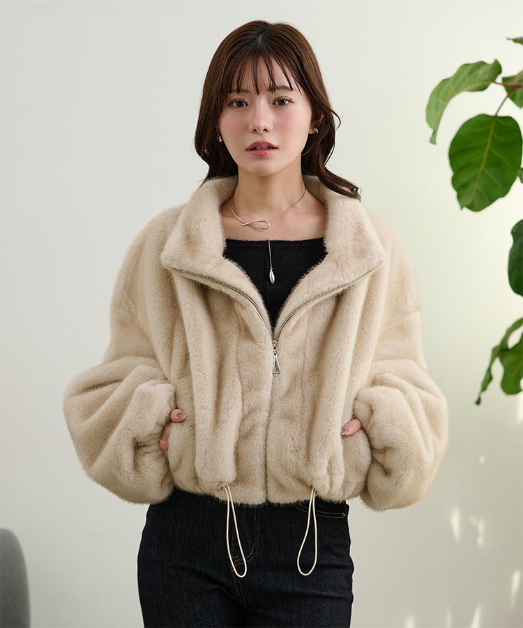 fur zip up short blouson | OUTER | LAULEN