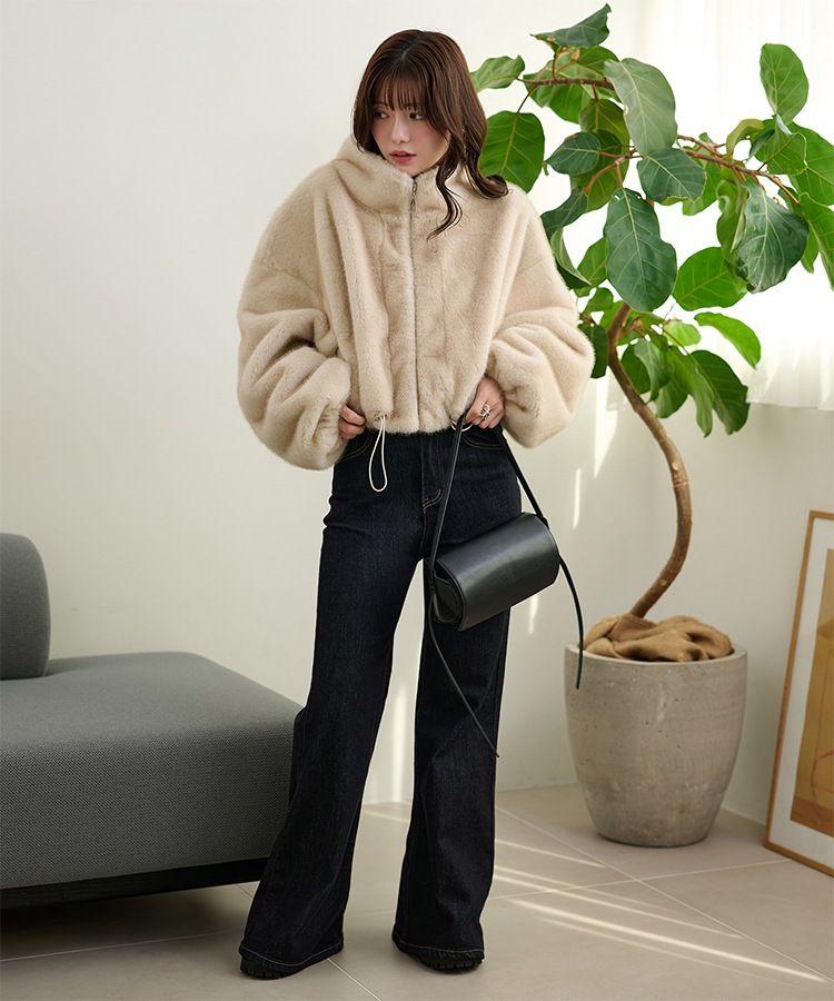 fur zip up short blouson | OUTER | LAULEN