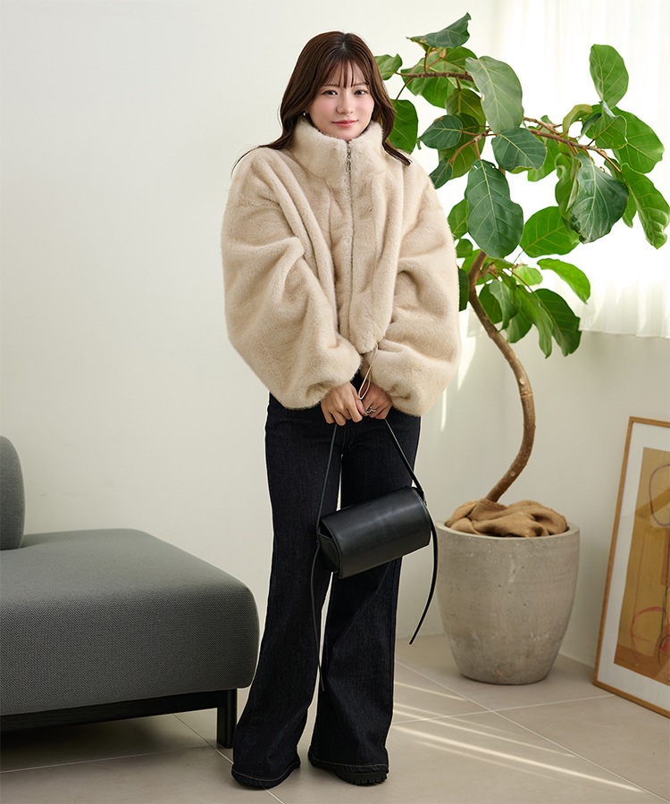 fur zip up short blouson | OUTER | LAULEN