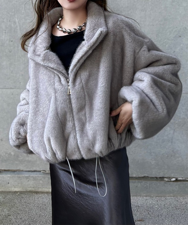 fur zip up short blouson | OUTER | LAULEN