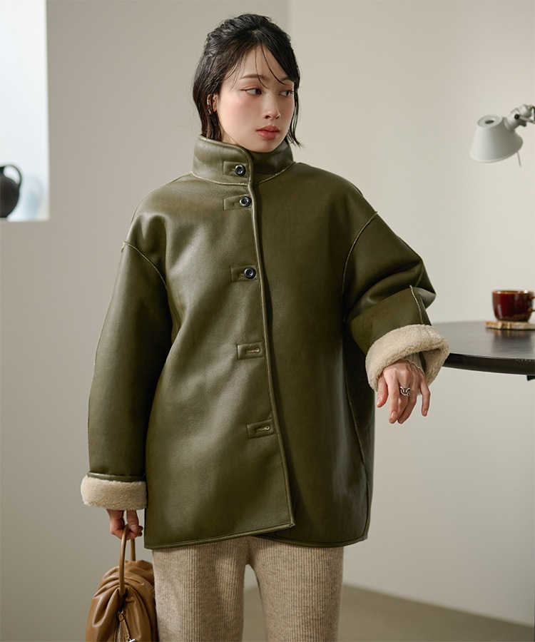 stand collar reversible boa middle coat | OUTER | LAULEN（ローレン）