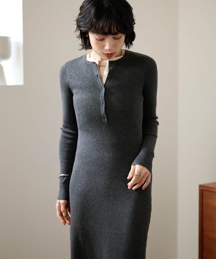 ワンピース Bocheron henry neck knit long onepiece henry neck layered long knit dress | DRESS | LAULEN（ローレン）