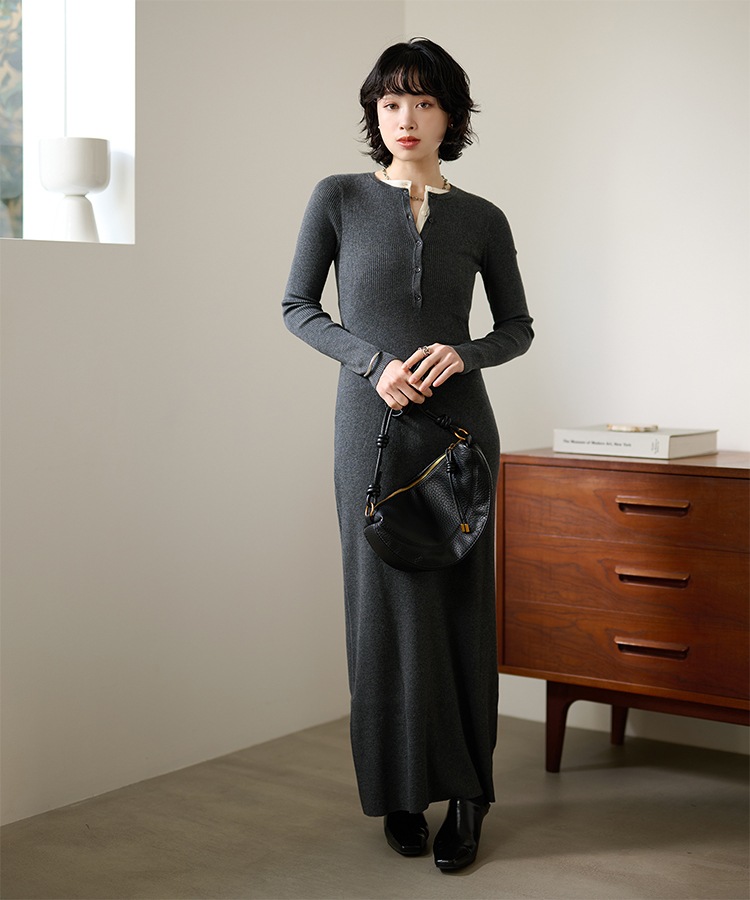 henry neck layered long knit dress | DRESS | LAULEN（ローレン）