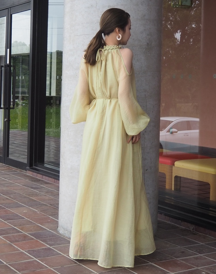 open shoulder gather long dress | DRESS | LAULEN