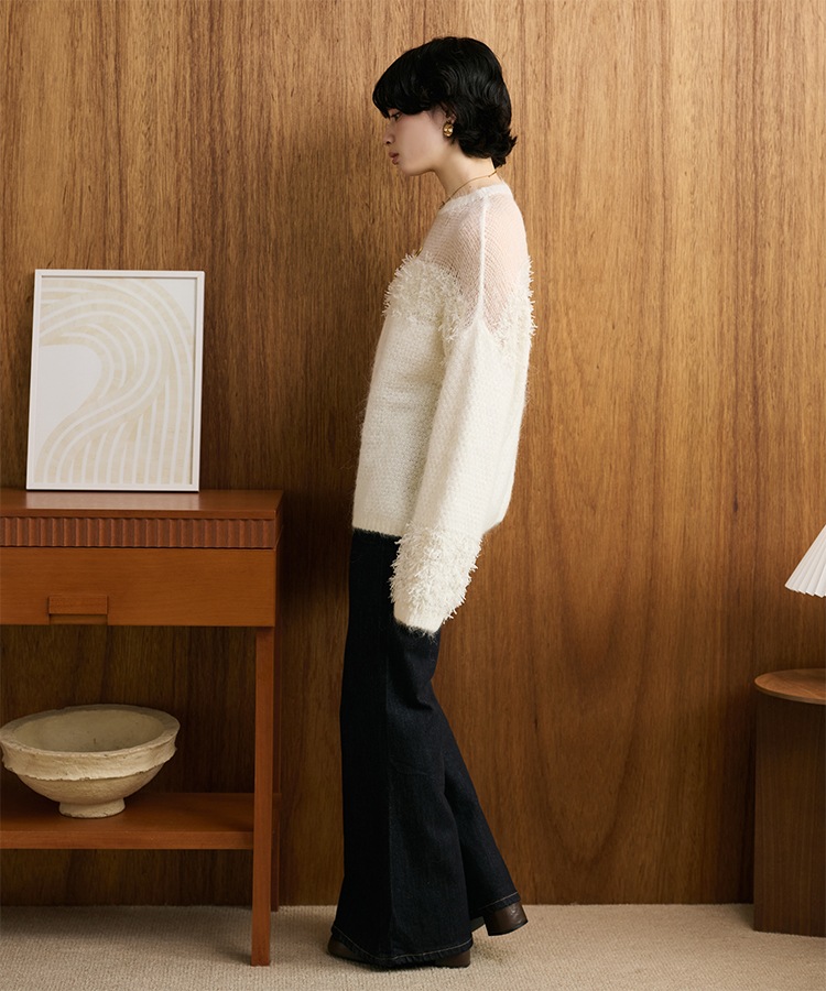 sheer fringe mix knit | TOPS | LAULEN