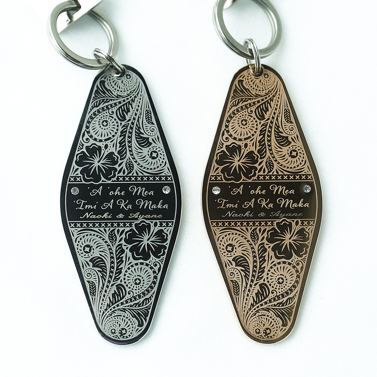 【ペア キーホルダー】 ホテル ルームキータイプの重厚ハワイアン・キーホルダー kla043 