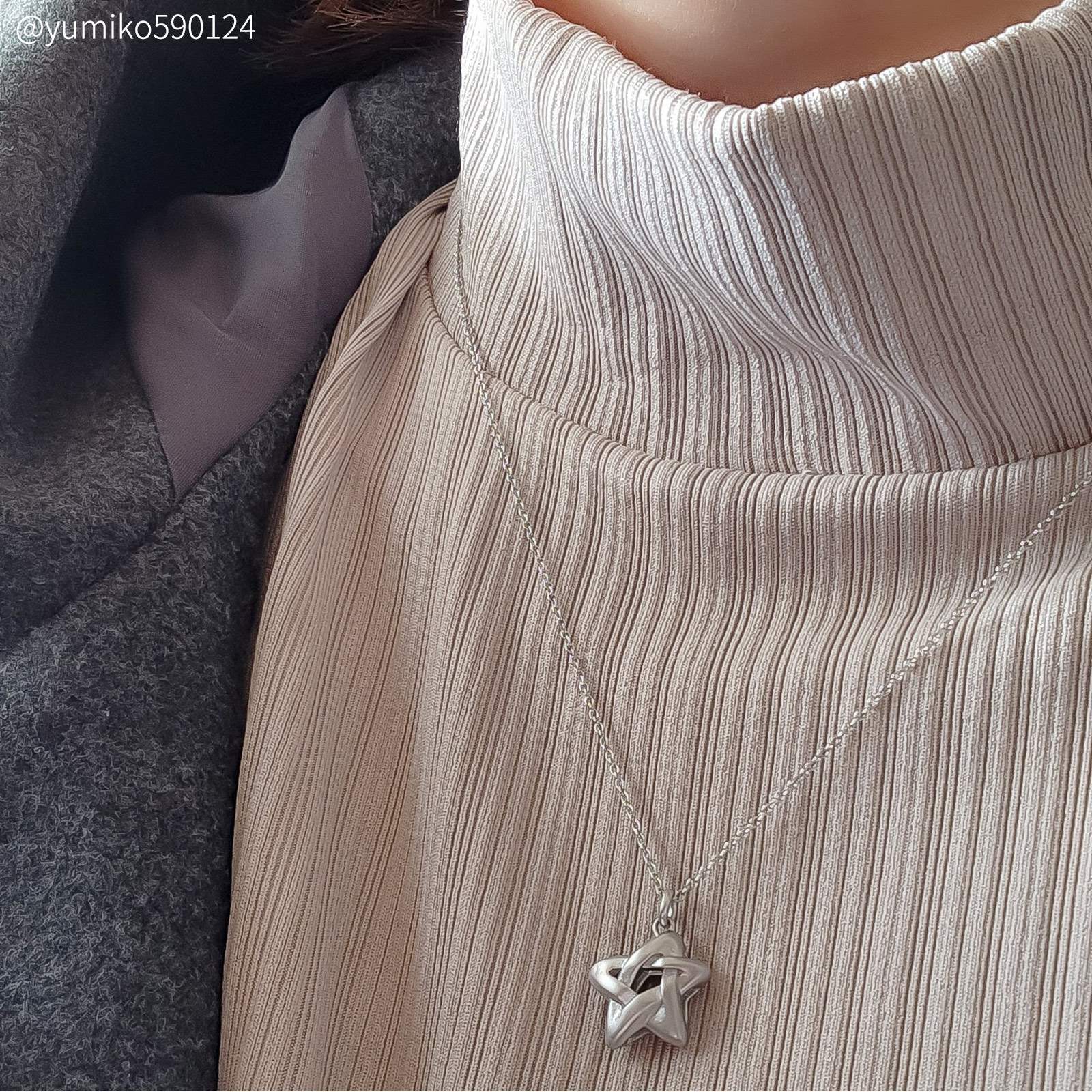 コロンとしたペンタグラム（五芒星）のペアネックレス サージカルステンレス opp00103 つけっぱなしok アレルギー対応