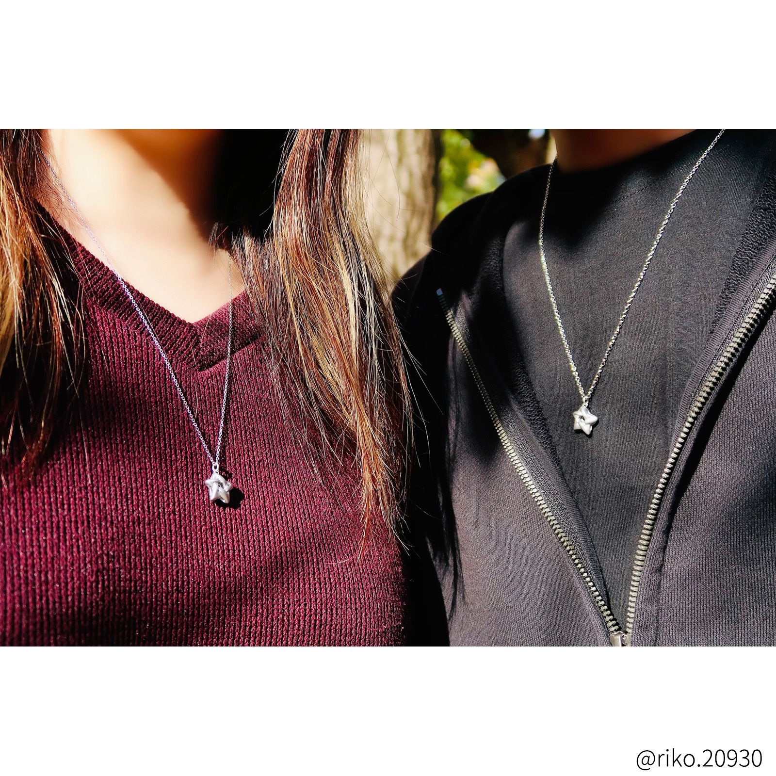 コロンとしたペンタグラム（五芒星）のペアネックレス サージカルステンレス opp00103 つけっぱなしok アレルギー対応