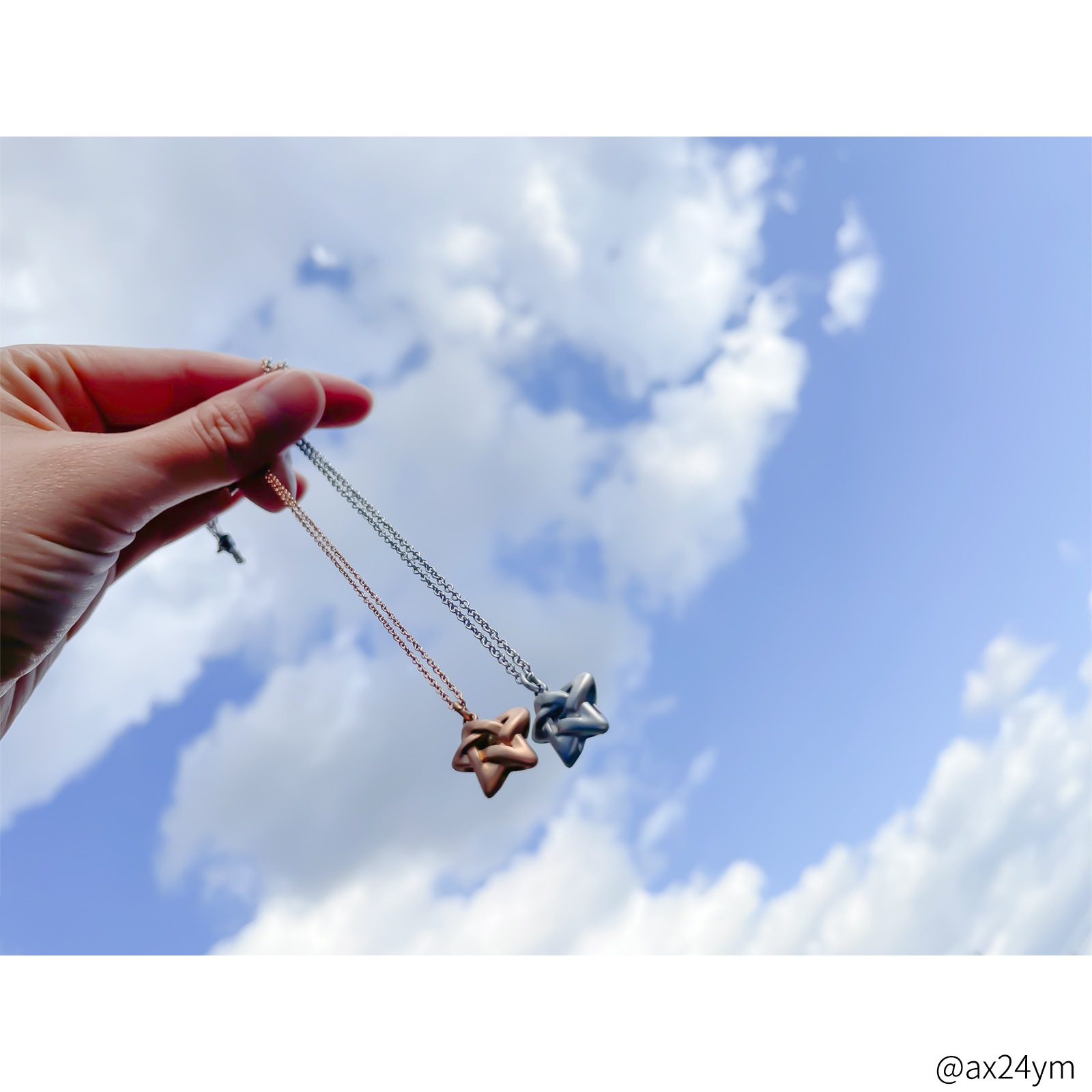 コロンとしたペンタグラム（五芒星）のペアネックレス サージカルステンレス opp00103 つけっぱなしok アレルギー対応