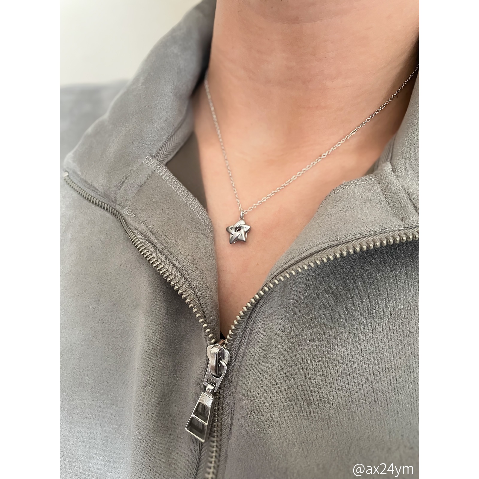 コロンとしたペンタグラム（五芒星）のペアネックレス サージカルステンレス opp00103 つけっぱなしok アレルギー対応