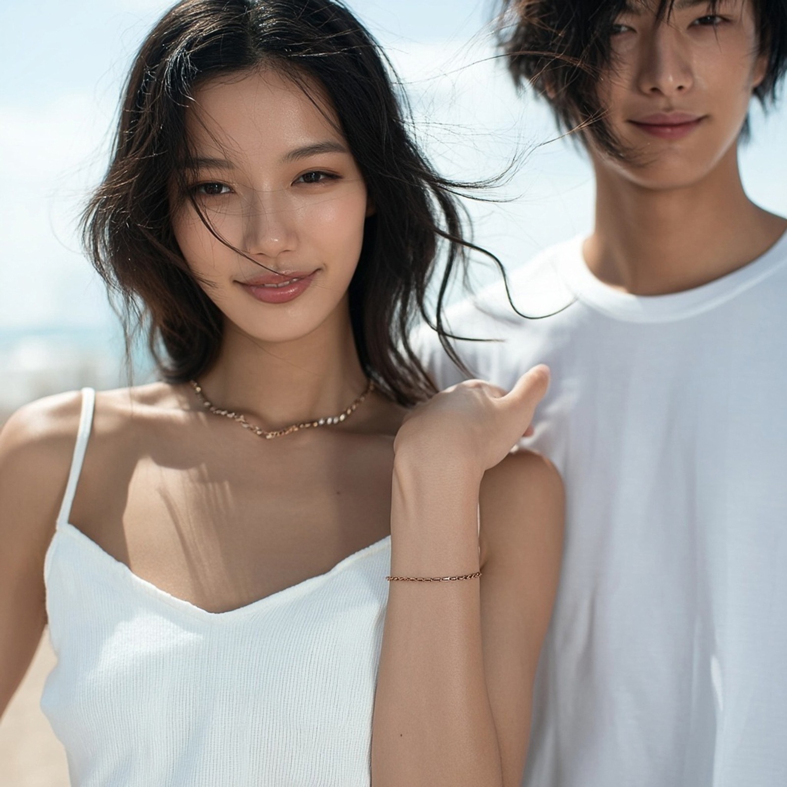 4面カット・あずきチェーンのペアネックレス/ペアブレスレット/ペアアンクレット サージカルステンレス イニシャル・記念日彫刻 キラキラ つけっぱなしok klb085