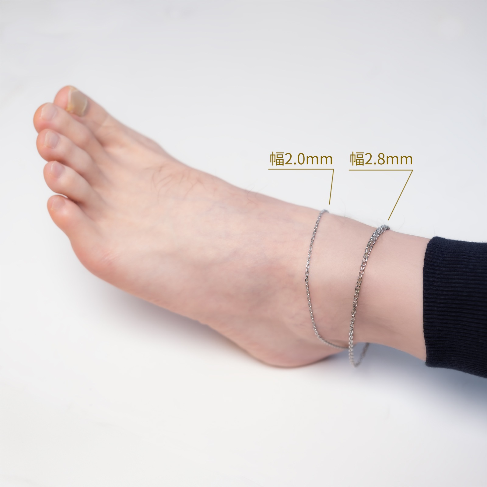 4面カット・あずきチェーンのペアネックレス/ペアブレスレット/ペアアンクレット サージカルステンレス イニシャル・記念日彫刻 キラキラ つけっぱなしok klb085