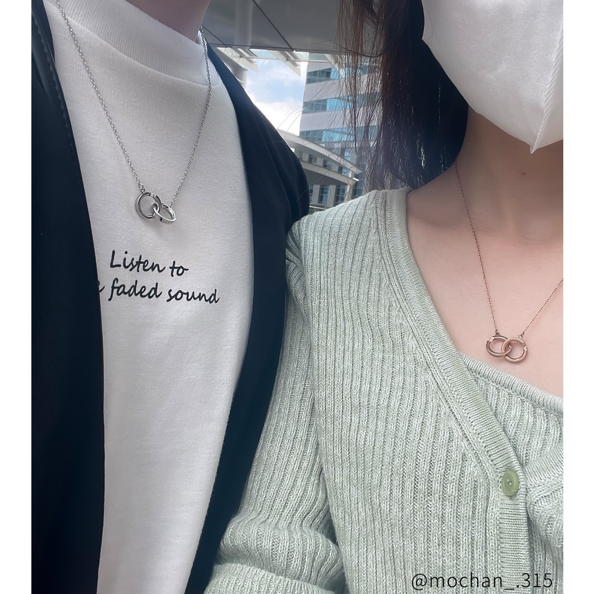 インフィニティ・リングのペアネックレス イニシャル・記念日彫刻 opp00089 つけっぱなしok アレルギー対応