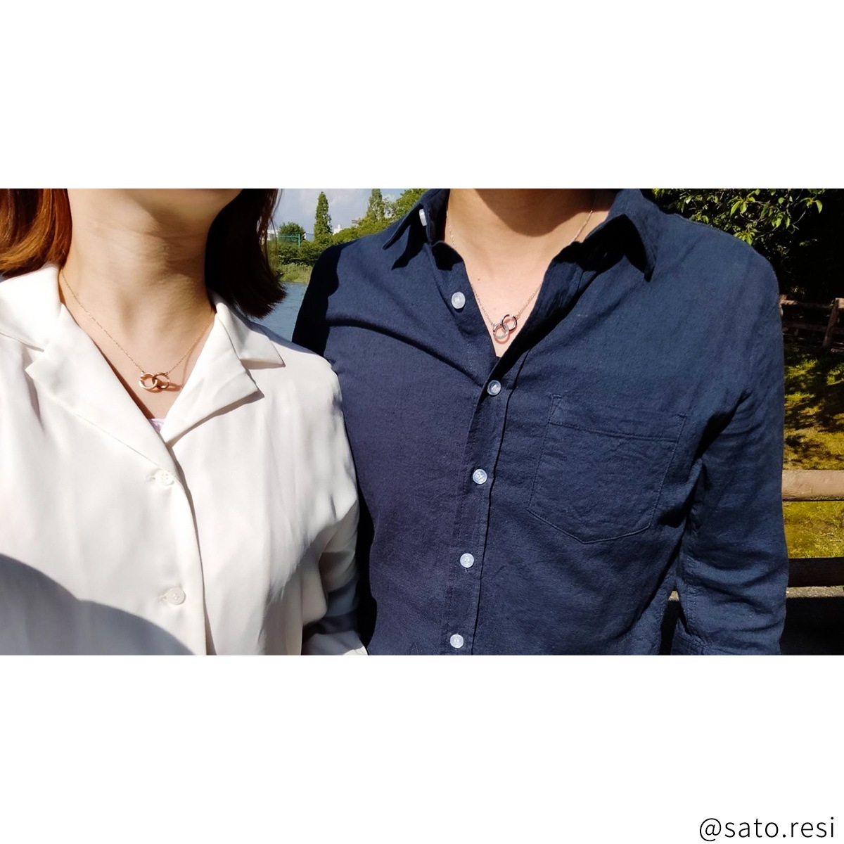 インフィニティ・リングのペアネックレス イニシャル・記念日彫刻 opp00089 つけっぱなしok アレルギー対応