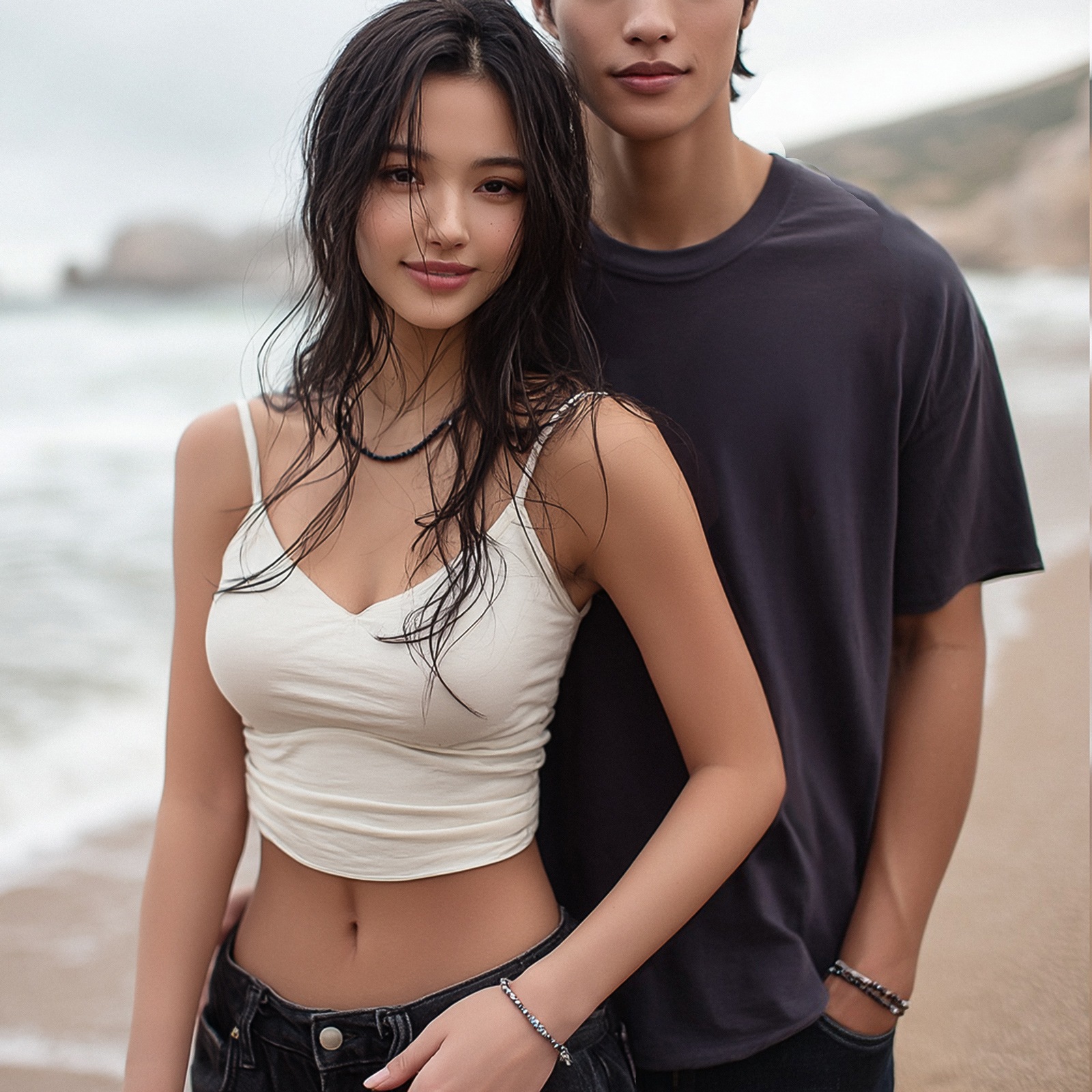 ヘマタイトビーズのペアブレスレット/アンクレット イニシャル・記念日彫刻 つけっぱなしOK キラキラ klb090