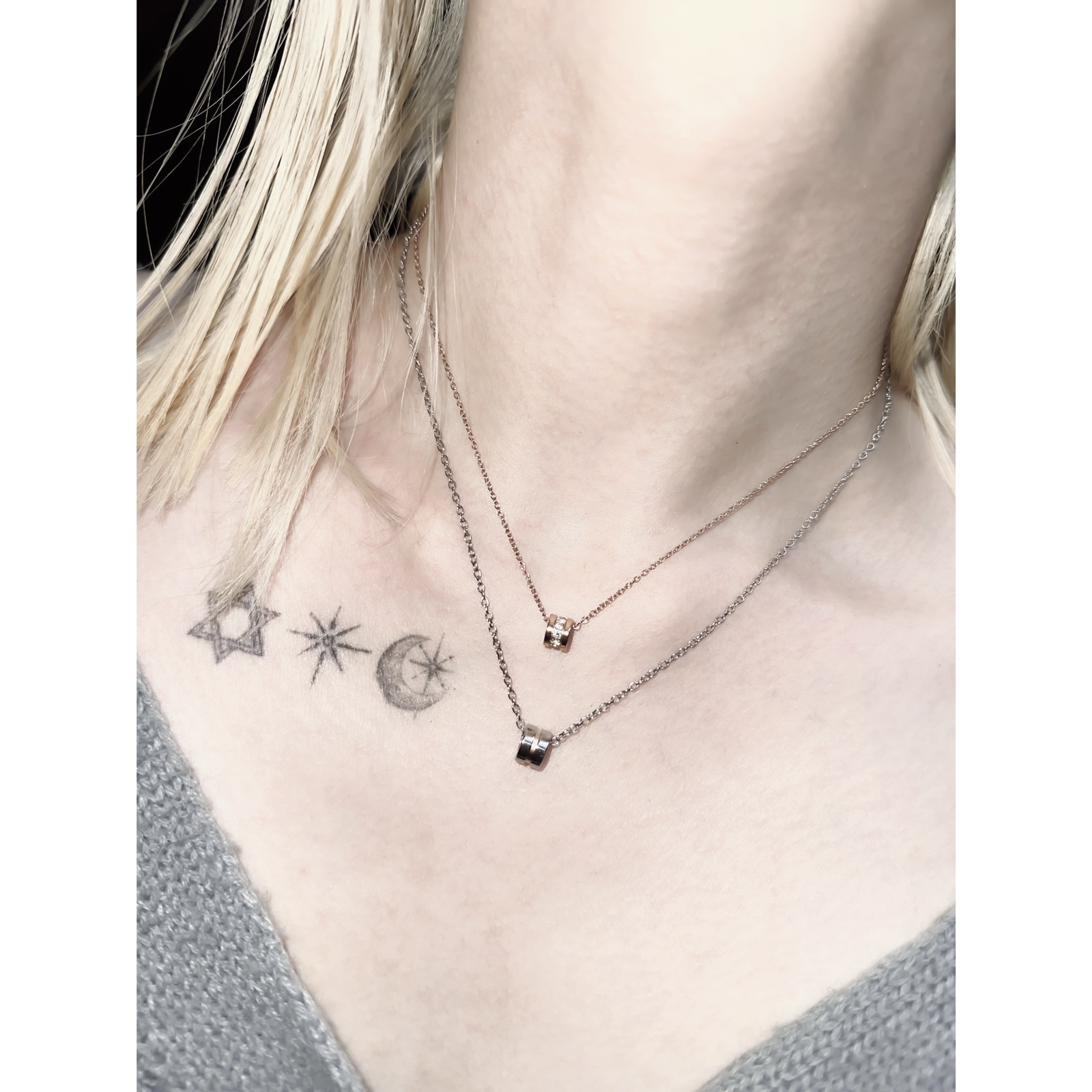 小さめサイズにこだわった サークル・ライト ペアネックレス opp00051 つけっぱなしok アレルギー対応