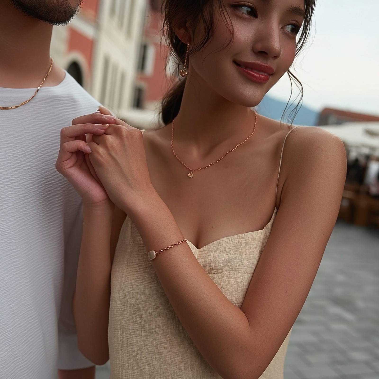 スクエア・プレートのペアブレスレット イニシャル・記念日彫刻 ステンレス  klb059 つけっぱなしok アレルギー対応