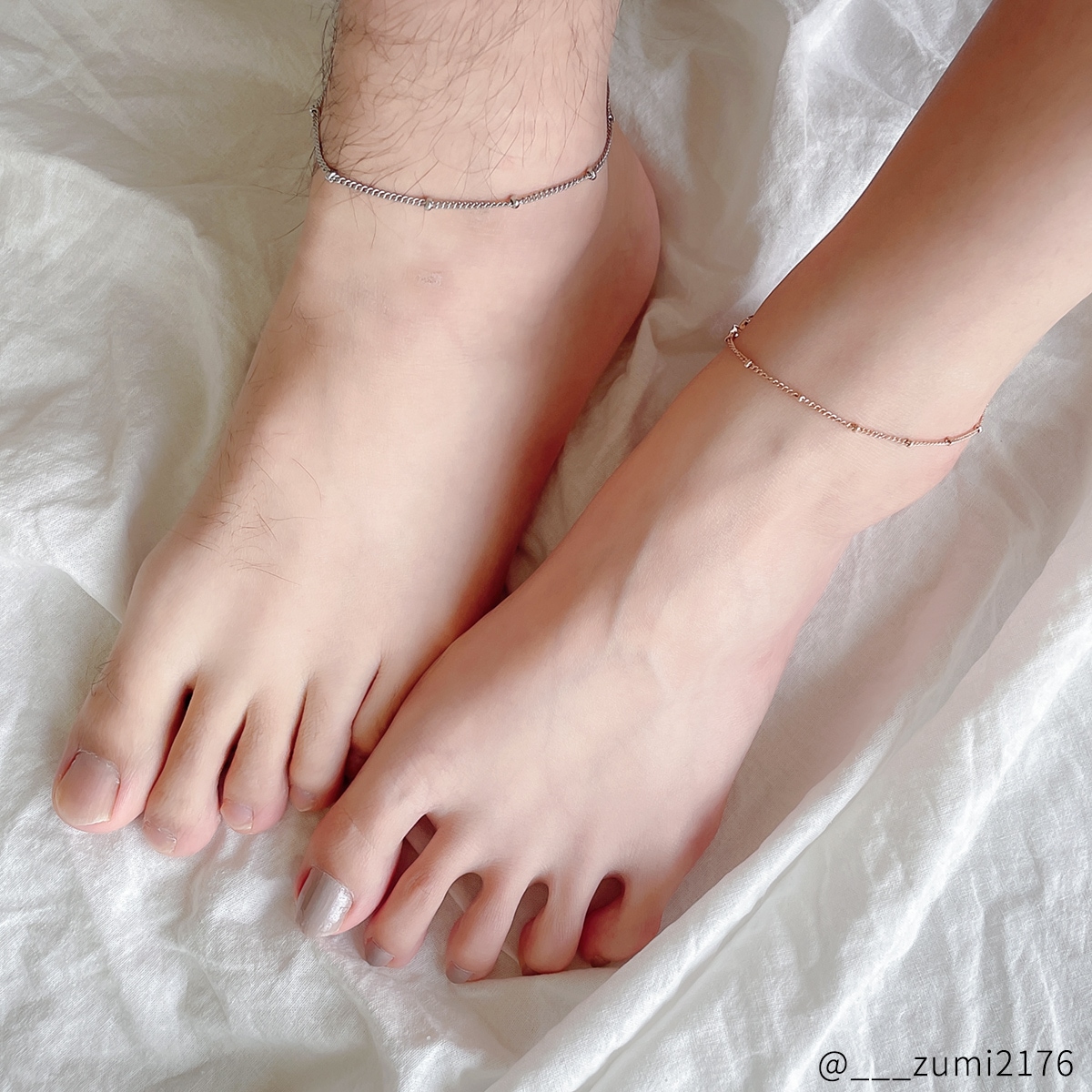 タイニービーズのデザインチェーン　ペアアンクレット　サージカルステンレス（316L） つけっぱなしok klb061 アレルギー対応