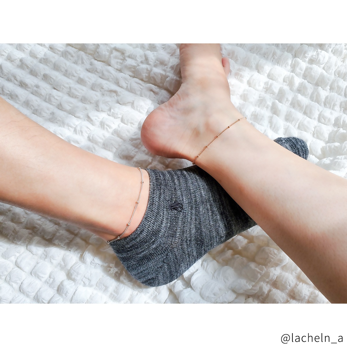 タイニービーズのデザインチェーン　ペアアンクレット　サージカルステンレス（316L） つけっぱなしok klb061 アレルギー対応