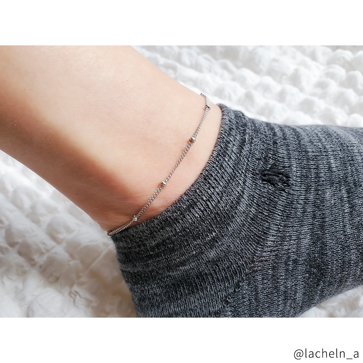 タイニービーズのデザインチェーン　ペアアンクレット　サージカルステンレス（316L） つけっぱなしok klb061 アレルギー対応