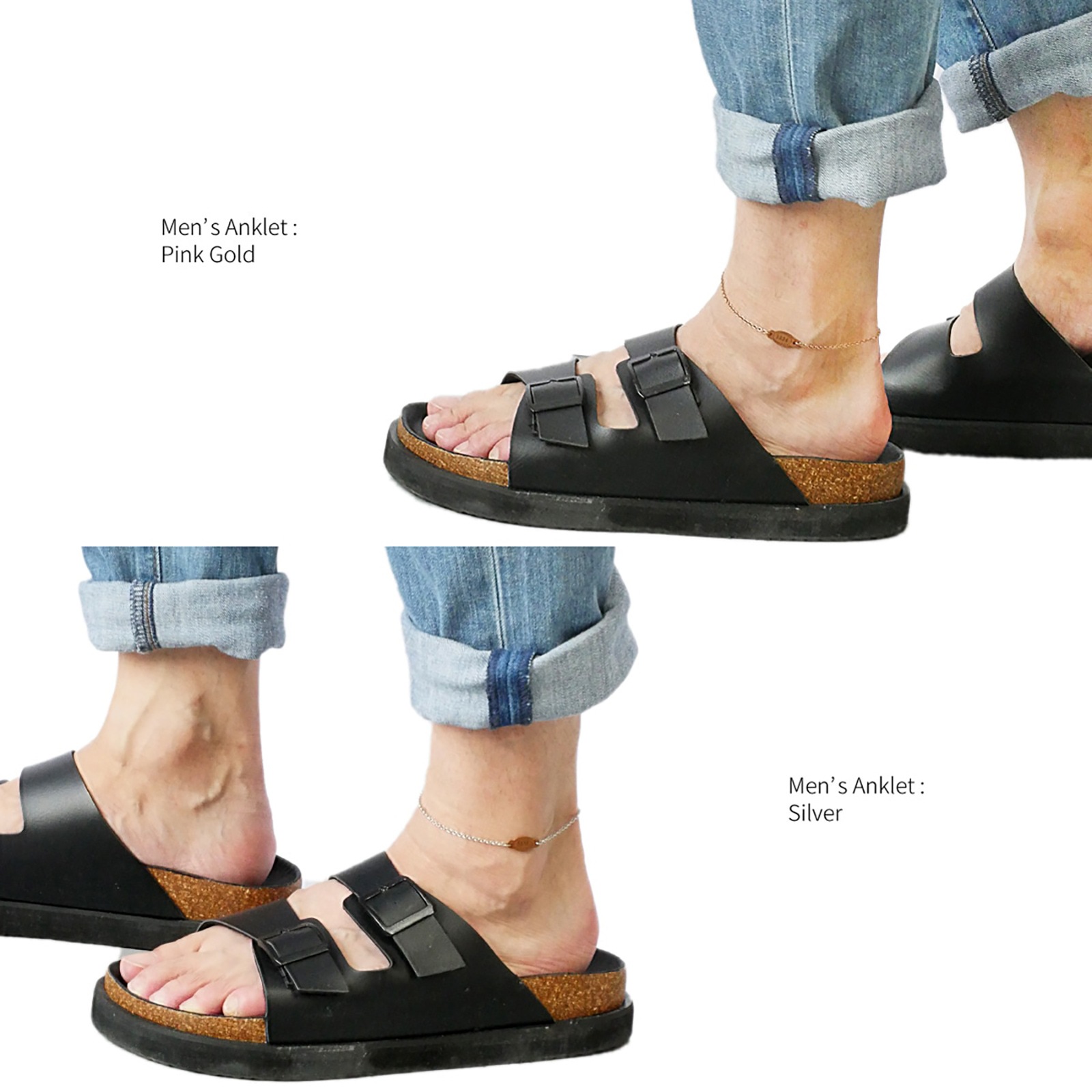 ペア アンクレット ブレスレット ミニ レザーラベル テイジンレザー X 華奢ステンレスチェーン イニシャル彫刻 klb021 アレルギー対応 つけっぱなしok