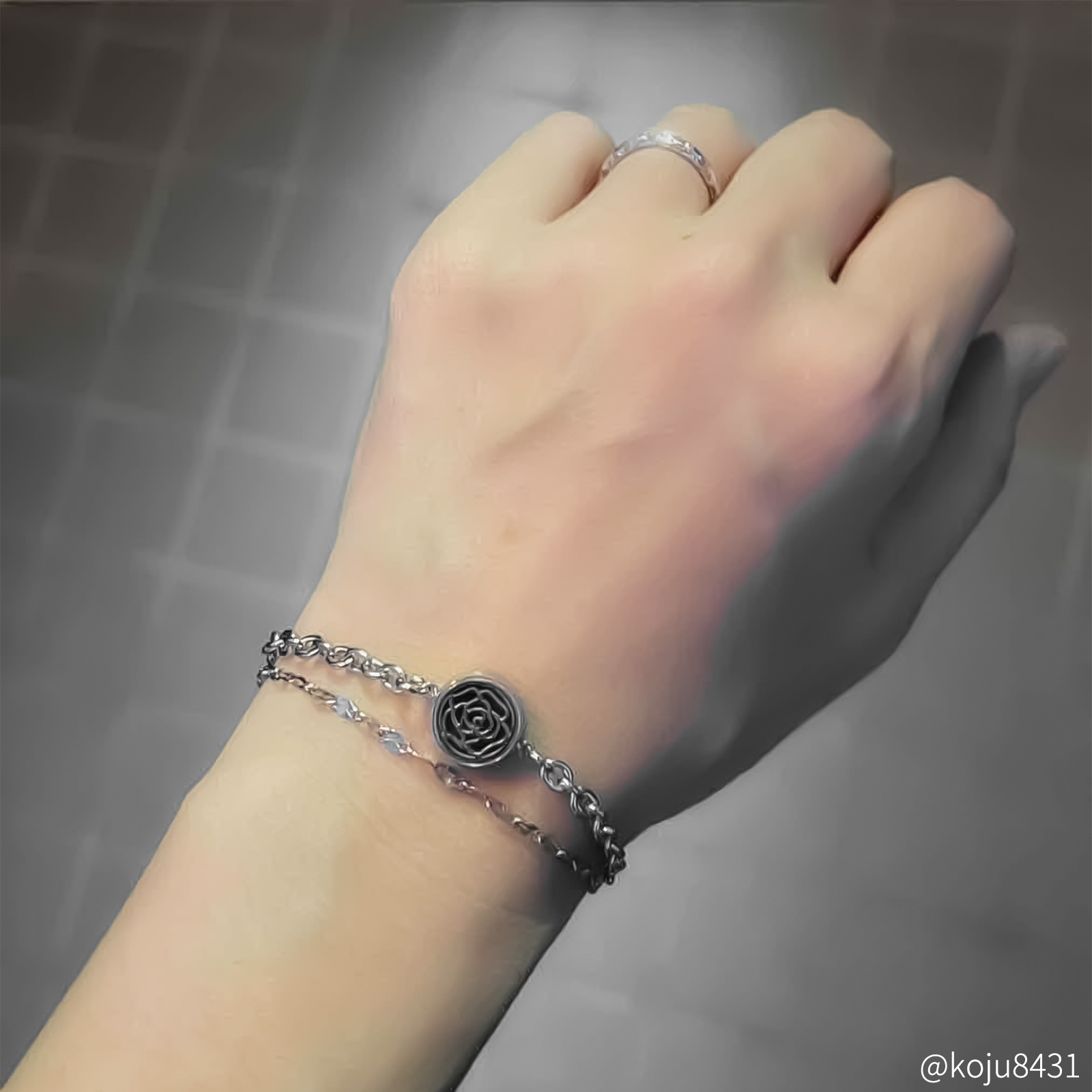 アロマディフューズ ペアブレスレット イニシャル・記念日彫刻 つけっぱなしok klb093