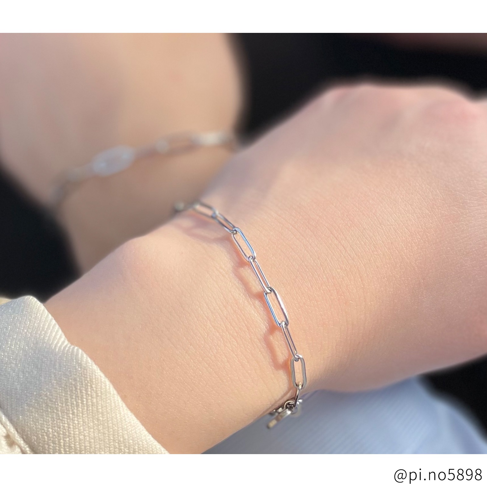 ヌケ感のある長アズキチェーンのペアブレスレット ステンレス イニシャル・記念日彫刻　klb066 つけっぱなし アレルギー対応