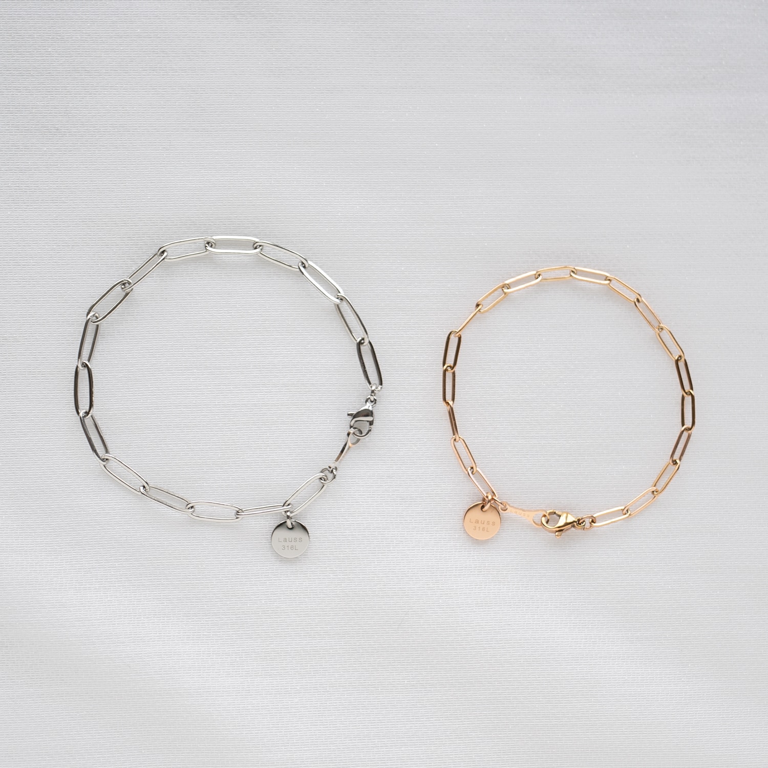 ヌケ感のある長アズキチェーンのペアブレスレット ステンレス イニシャル・記念日彫刻　klb066 つけっぱなし アレルギー対応