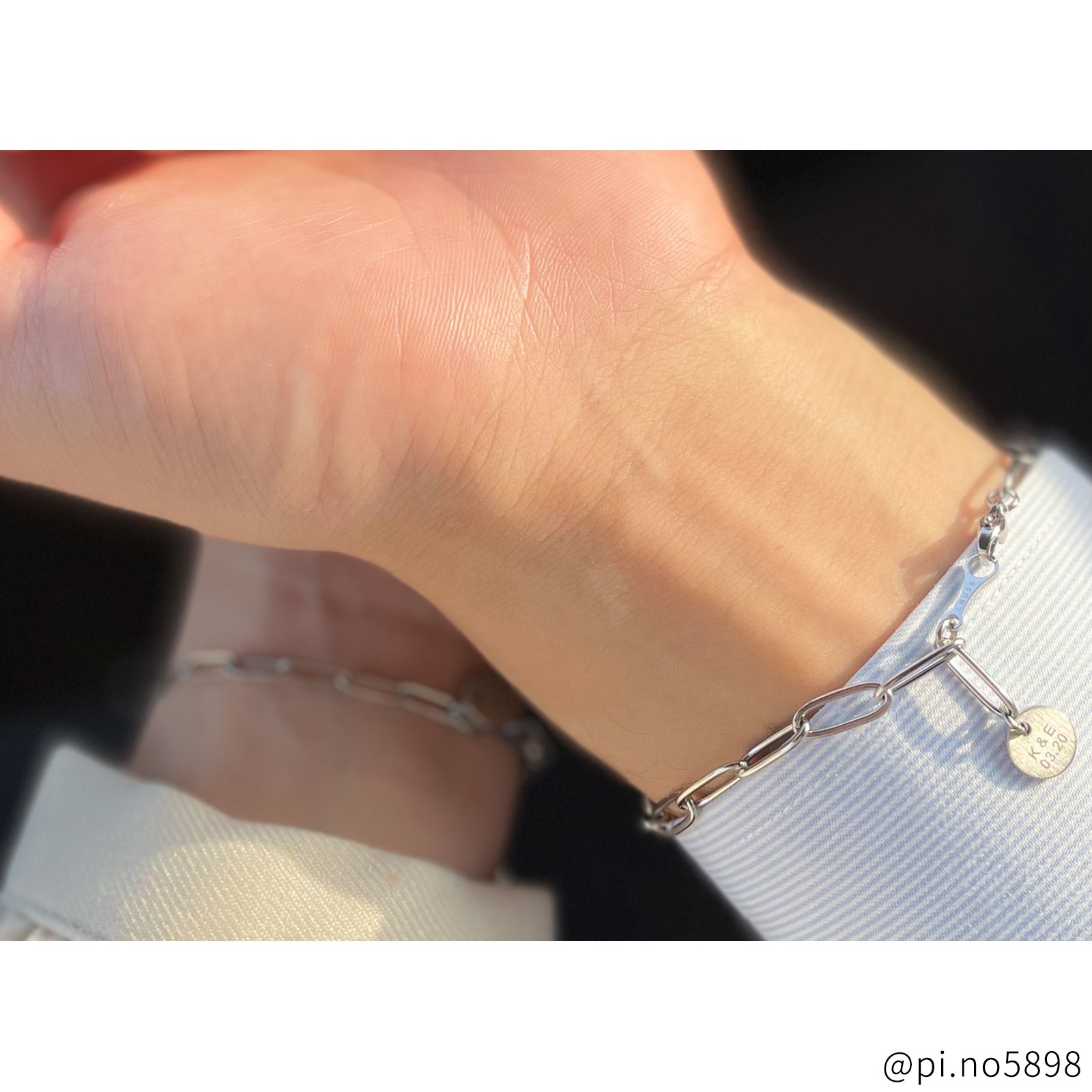 ヌケ感のある長アズキチェーンのペアブレスレット ステンレス イニシャル・記念日彫刻　klb066 つけっぱなし アレルギー対応