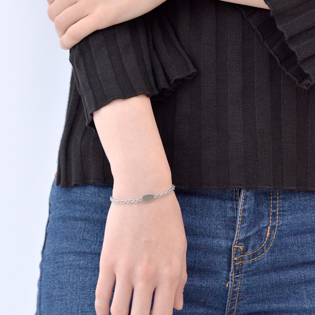 ペア ブレスレット つけっぱなしok for Him / for Her  オーバル チェーン ペア ブレスレット ステンレス イニシャル彫刻 klb031 アレルギー対応