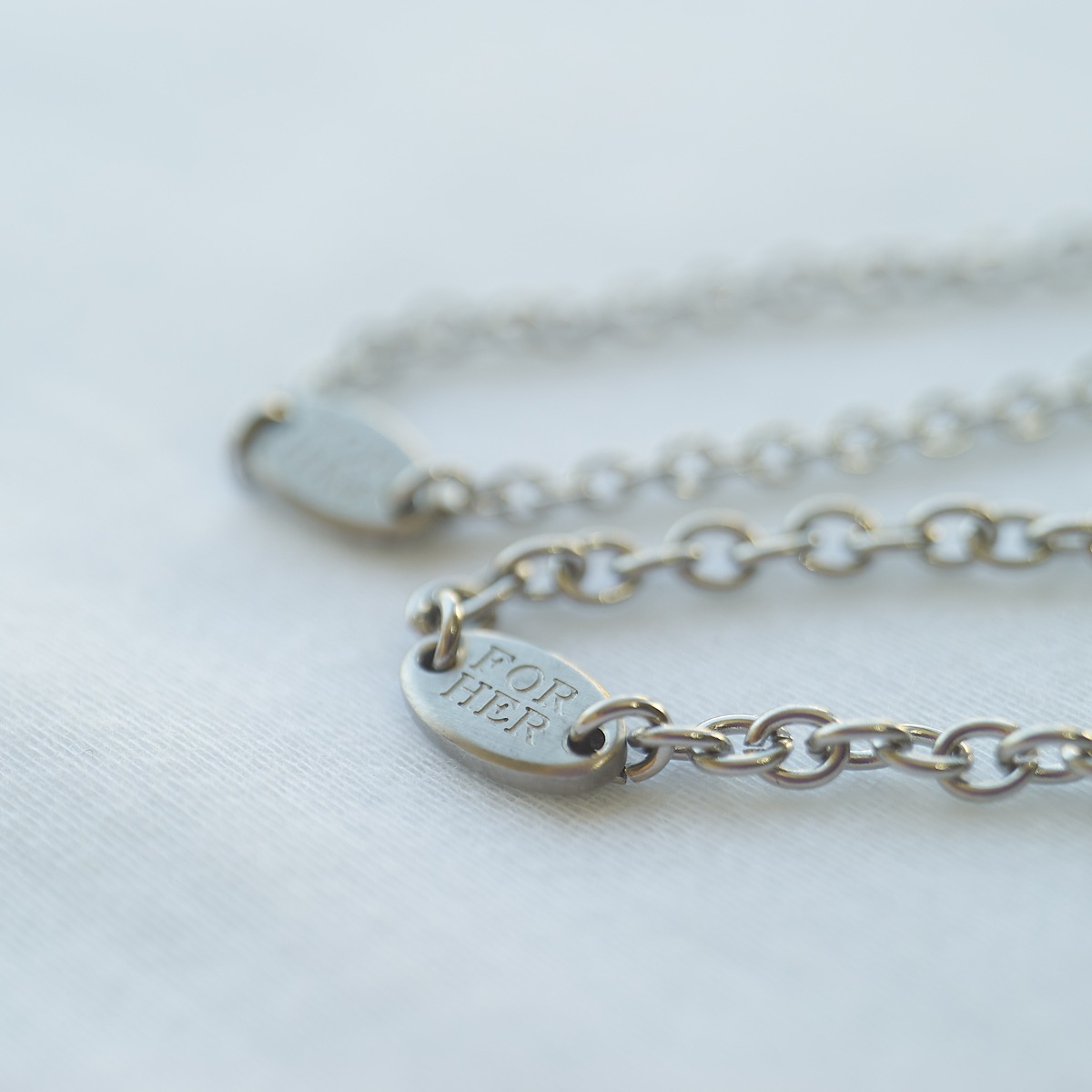 ペア ブレスレット つけっぱなしok for Him / for Her  オーバル チェーン ペア ブレスレット ステンレス イニシャル彫刻 klb031 アレルギー対応