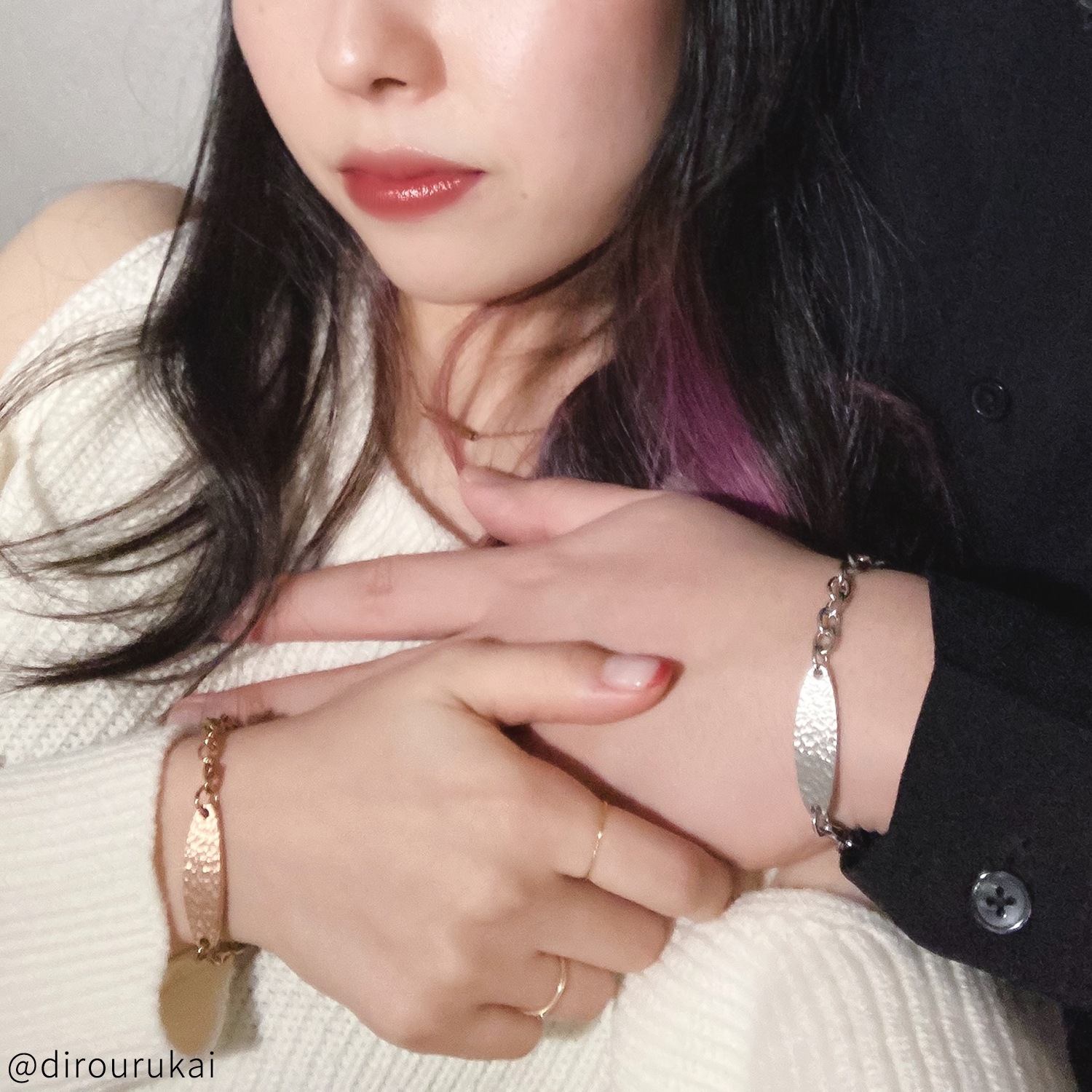 ビッグ・オーバル テクスチャープレートのペアブレスレット イニシャル・記念日彫刻　klb068 つけっぱなしok アレルギー対応