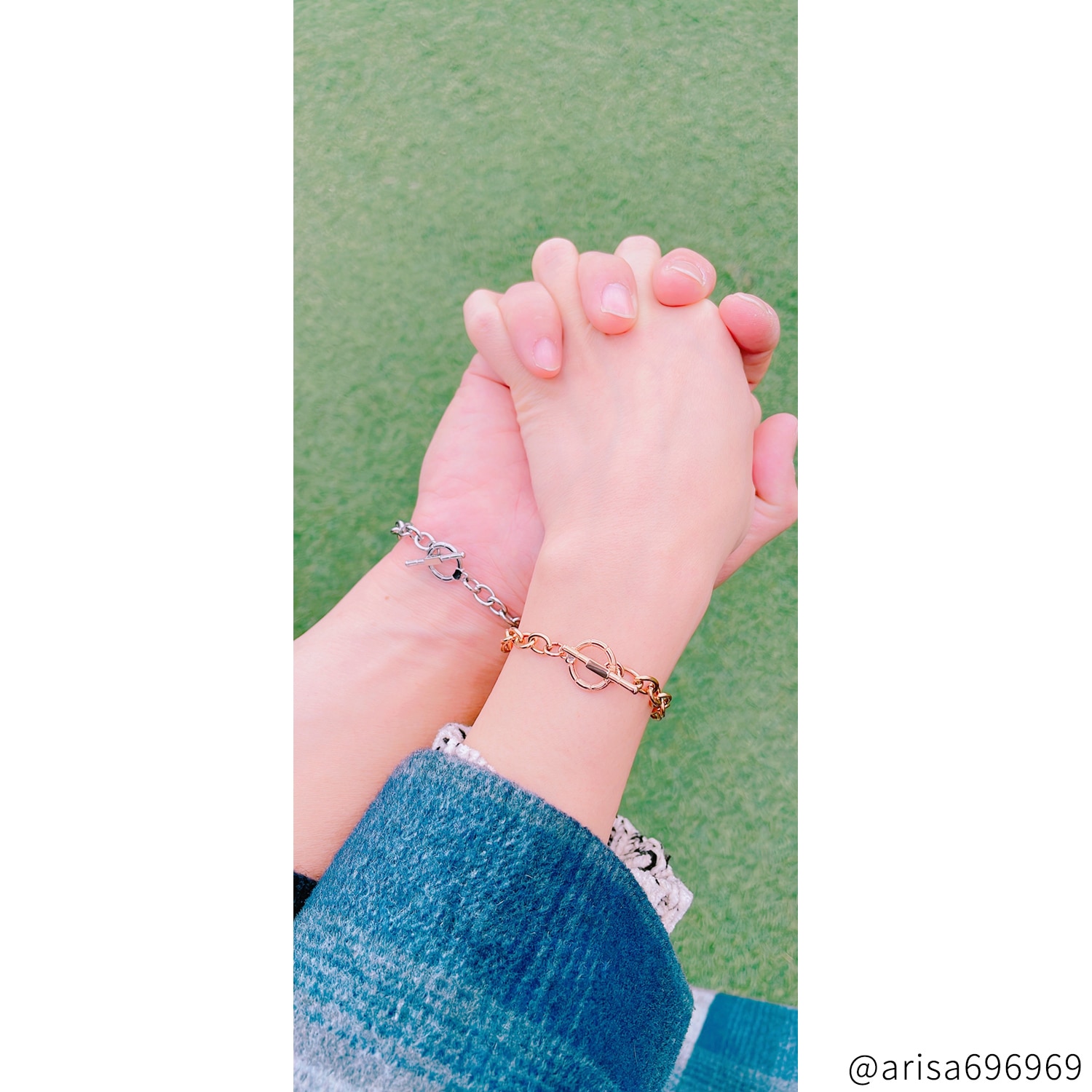 太めチェーンのマンテル・ペアブレスレット サージカルステンレス イニシャル・記念日彫刻　klb069 つけっぱなしok アレルギー対応