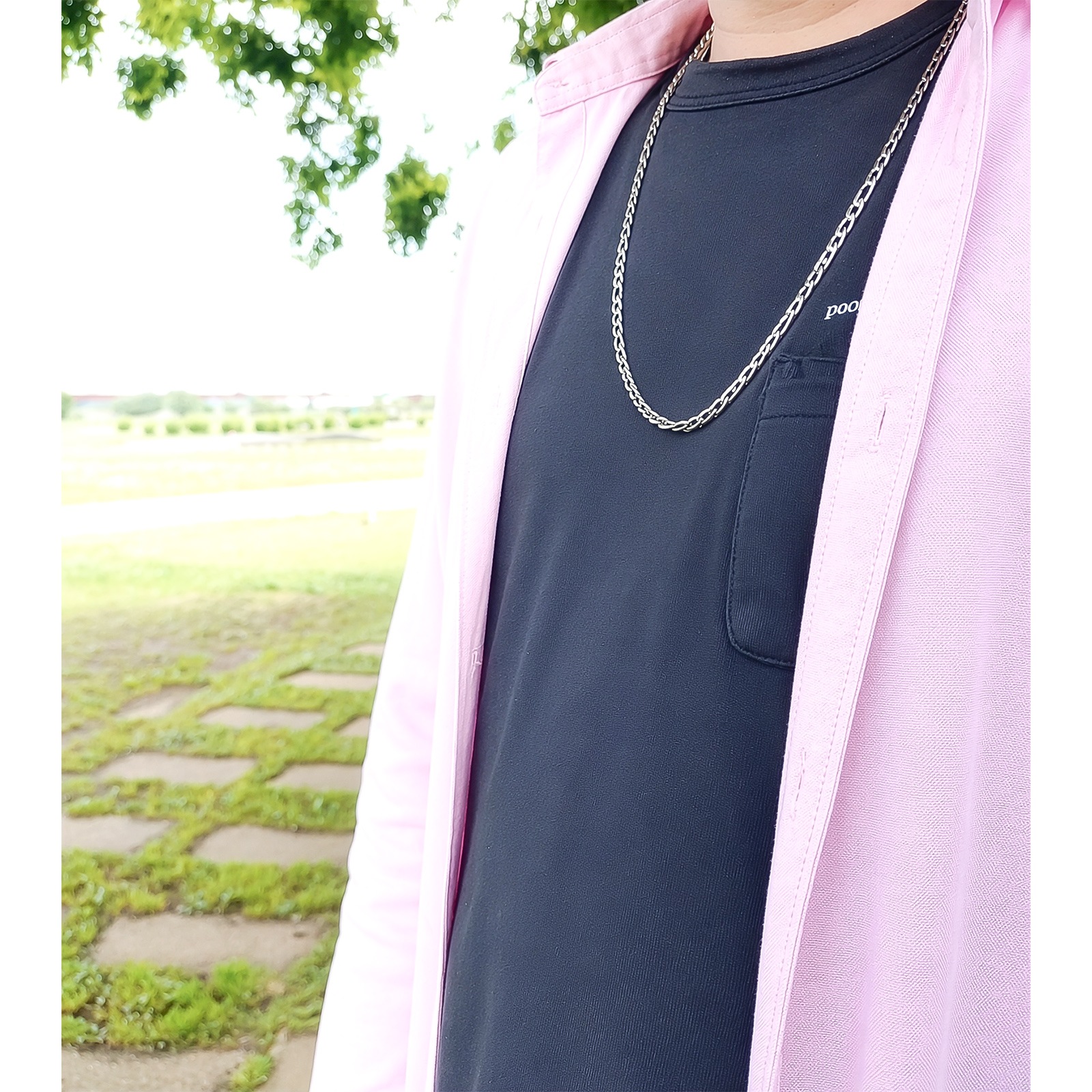 デザインチェーンのロングペアネックレス 「フィガロ」 opp00108｜つけっぱなしOK｜刻印無料｜アレルギー対応｜単品注文可