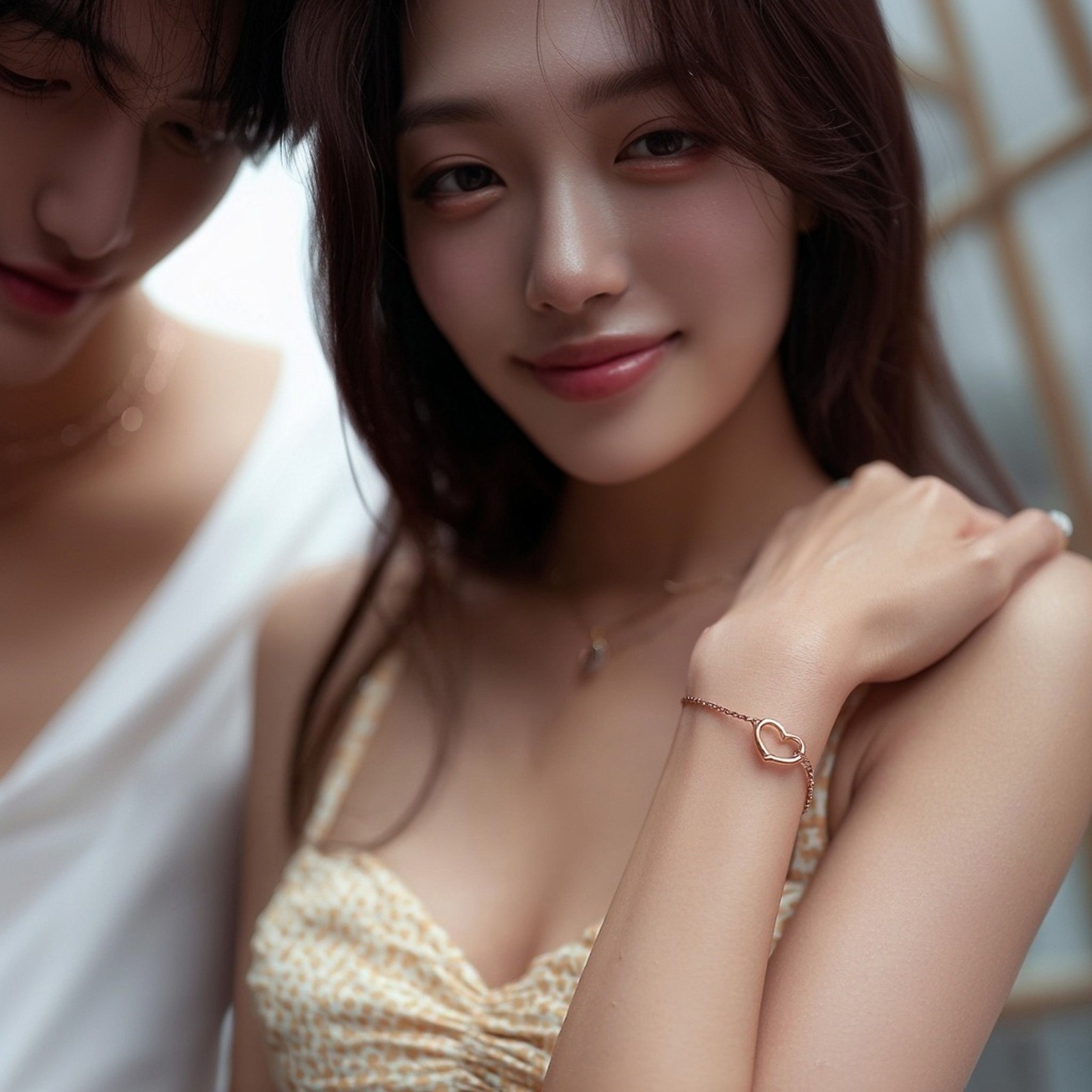 オープンハート＆ラウンド サージカルステンレスチェーンのペアブレスレット アジャスターつき klb072 つけっぱなしok アレルギー対応