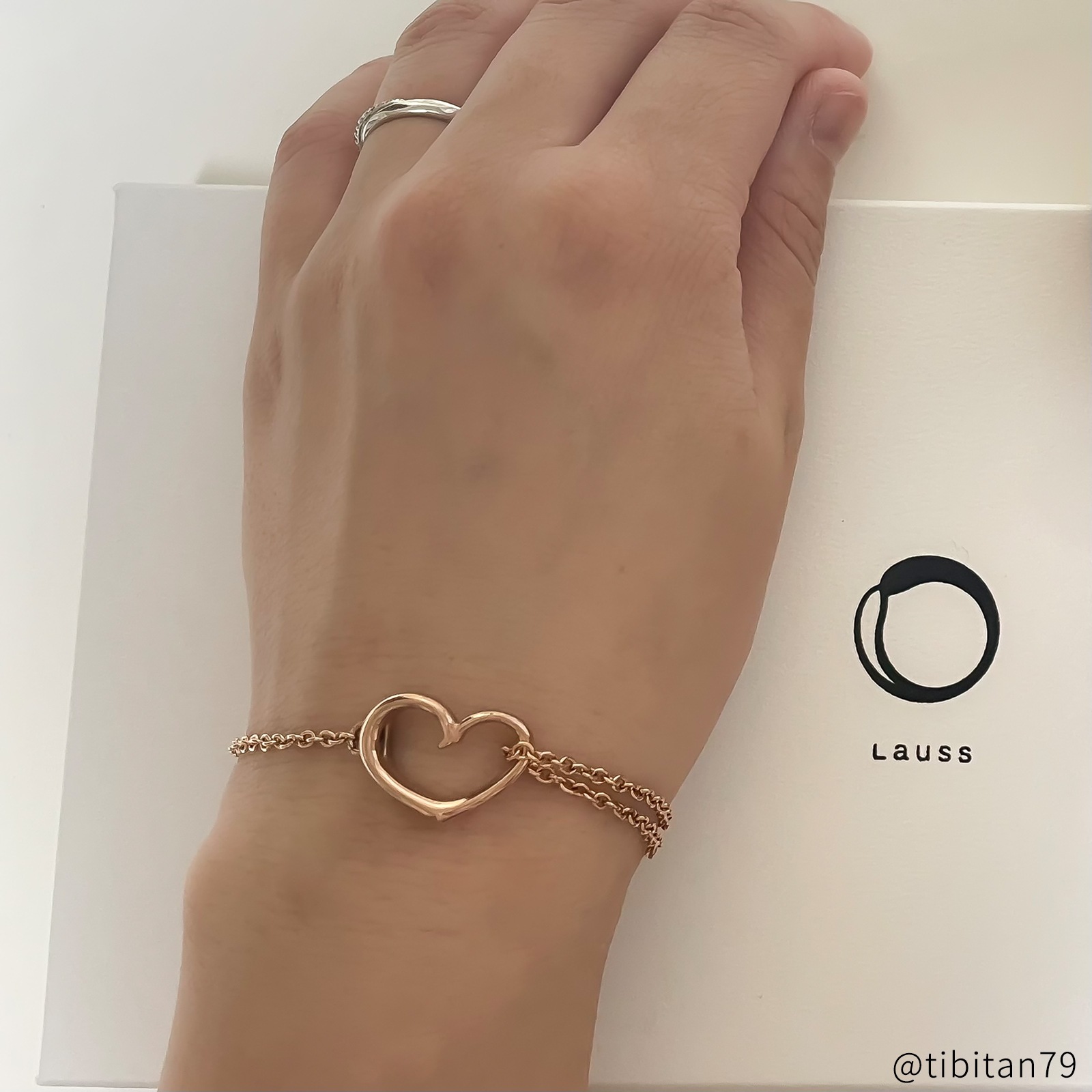 オープンハート＆ラウンド サージカルステンレスチェーンのペアブレスレット アジャスターつき klb072 つけっぱなし アレルギー対応