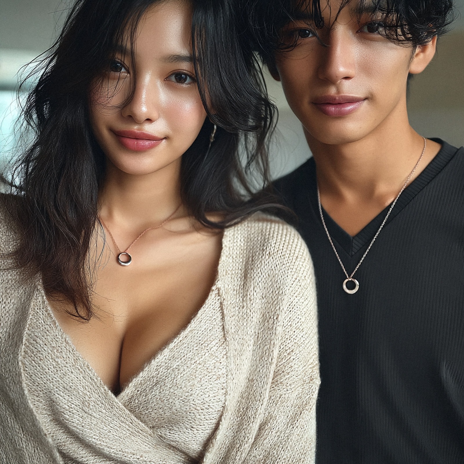 ふっくらフープのペアネックレス サージカルステンレス 316L アレルギーフリー opp00099 つけっぱなしok アレルギー対応