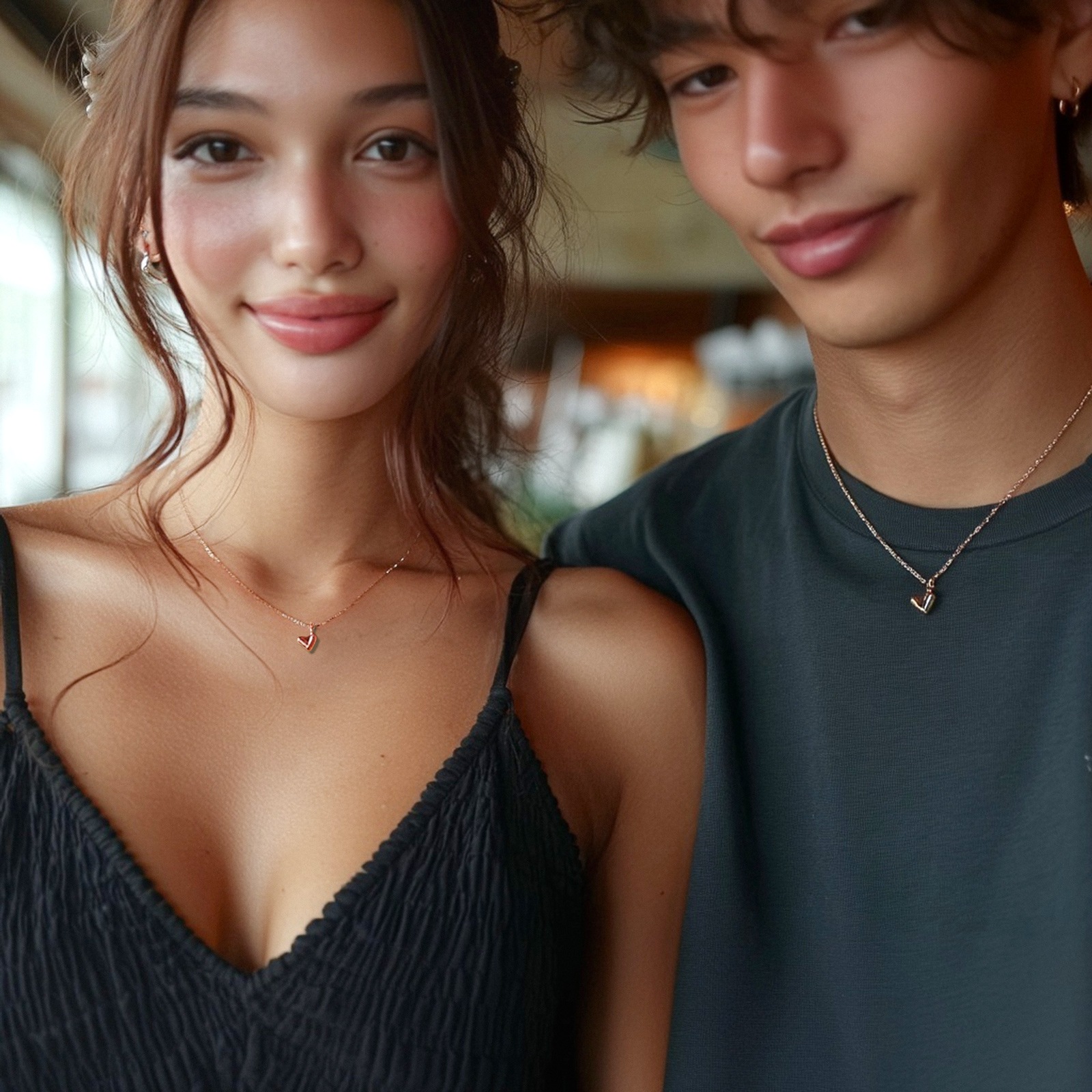 ミニサイズ 甘くないエッジィハートのペアネックレス サージカルステンレス opp00100 つけっぱなしok アレルギー対応