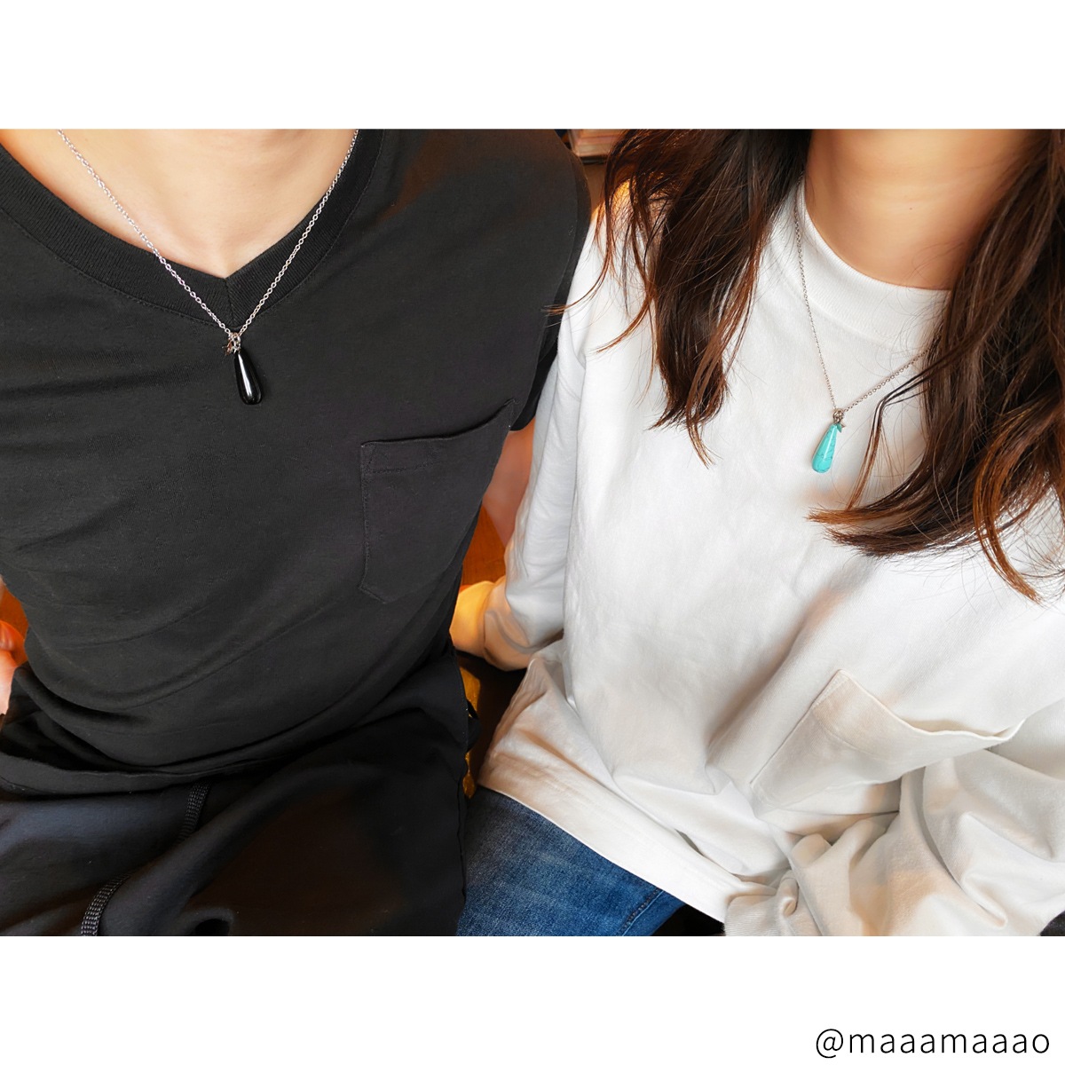 ティアドロップ・ストーンのペアネックレス パワーストーン 天然石 opp00066｜つけっぱなしOK｜刻印無料｜アレルギー対応