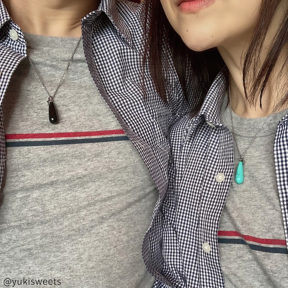 ティアドロップ・ストーンのペアネックレス パワーストーン 天然石 opp00066｜つけっぱなしOK｜刻印無料｜アレルギー対応