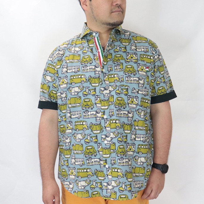【大きいサイズ】車総柄 国産シャツ