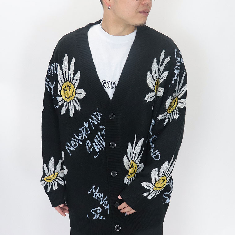 総柄スマイルニットカーデ