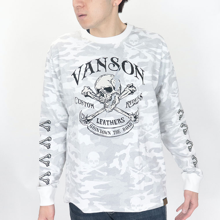 【VANSON】天竺ロンTEE スカルボーン