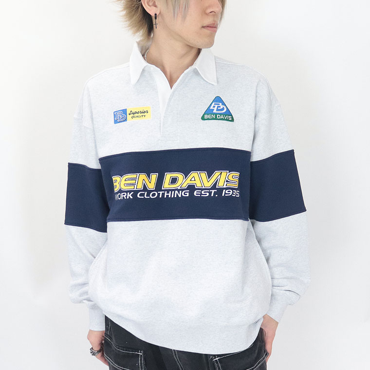春物新作【BEN DAVIS(ベンデイビス)】スウェット長袖ラガー(ペアルック・アメカジ系)