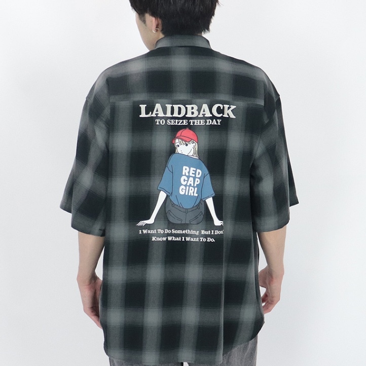 【RED CAP GIRL】オンブレーチェック ルーズサイズ半袖シャツ