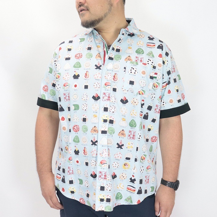 【大きいサイズ】ご当地おにぎり総柄 国産シャツ