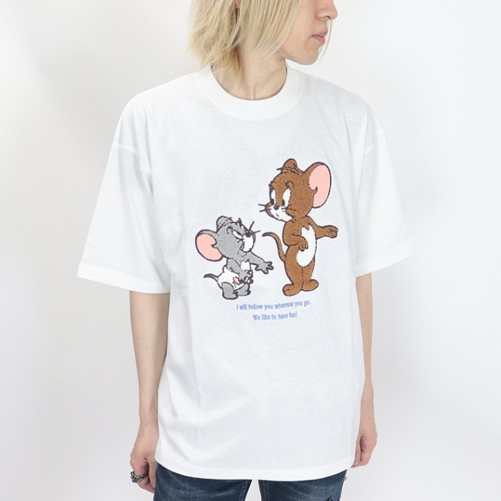 【TOM and JERRY (トムとジェリー)】半袖Ｔシャツ/ﾀﾌｨ&ｼﾞｪﾘｰｻｶﾞﾗ刺繍/ (ペアルック・アメカジ系)